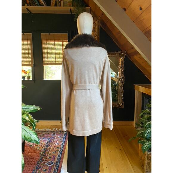 Merino Wool Cardigan Fur Collar - Picture 2 of 6